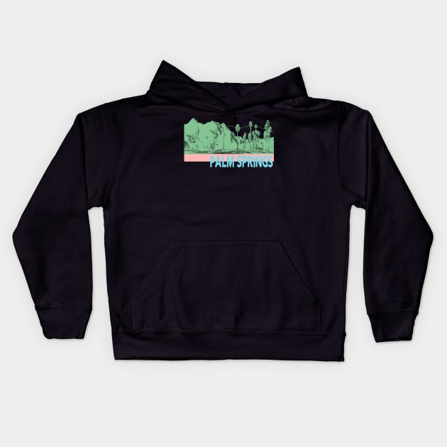 Palm Springs Desert Landscape With Palm Trees Kids Hoodie by encycloart